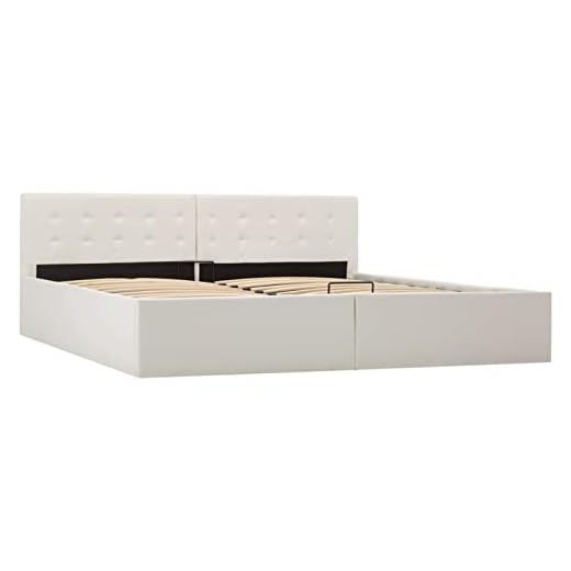 pedkit Cama Canapé Hidráulica de Gran Capacidad Canapé Abatible Cama de Matrimonio Cuero Sintético Blanco 180 x 200 cm
