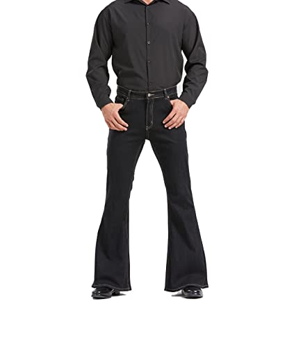 Men's Relaxed Vintage 60s 70s Bell Bottom Stretch Fit Classic Comfort Flared Flares Retro Leg Disco Denim Jeans Pants