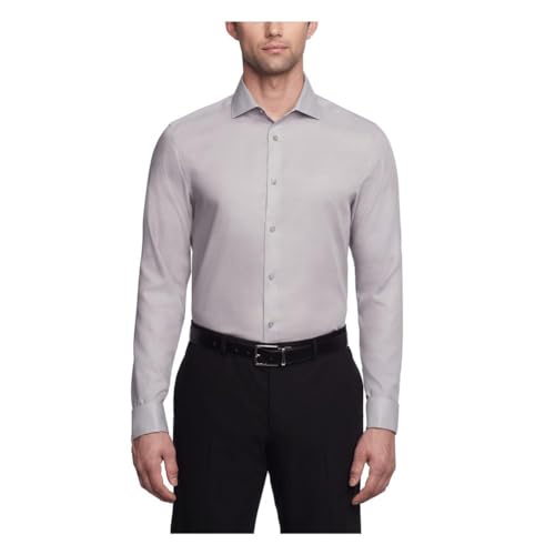 Calvin Klein Men's Non Iron Slim Fit French Cuff Dress Shirt Shirt, Smoke, 18.5" Neck 36"-37" Sleeve - image 1