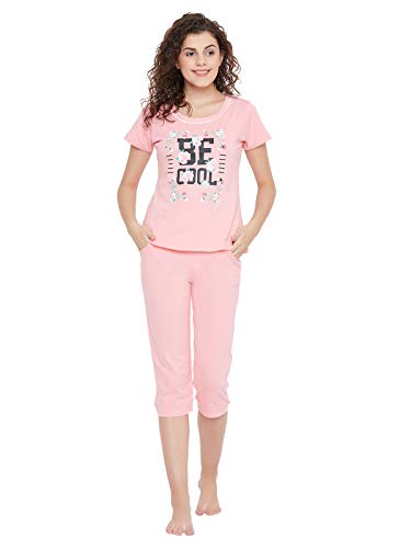 Image of Clovia Women's Cotton Quirky Text Top & Capri Set
