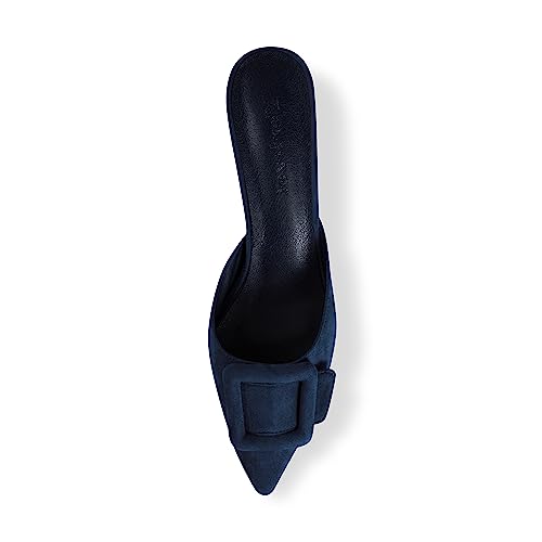 Image of Fericzot Mule Slippers for Women,Slingback Buckle Pumps Pointed Toe Kitten Heels Shoes Slides Backless Dress Sandals