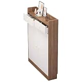 OM-PDD Zapateros Estrechos y Altos con Puerta, y 2 Cajones, Zapatero Estrecho y Alto Madera Blanco y Madera, 3 Niveles, Zapatero Mueble para Entrada Recibidor, Pasillo, Dormitorio, Sala de Estar