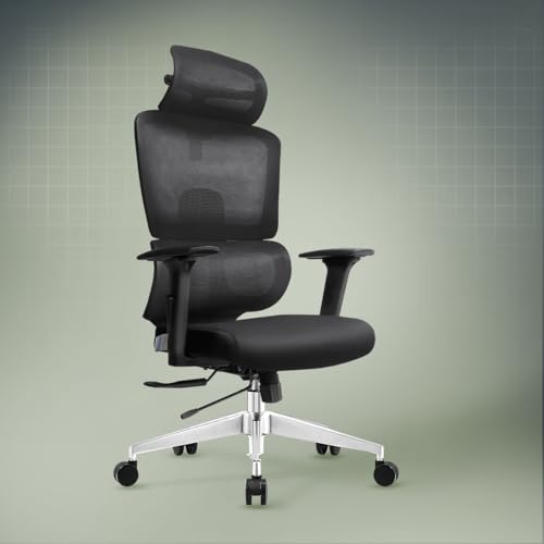 Image of Kepler Brooks Imperia Elite Office Chair for Work | 3-Year Warranty | Ergonomic Office Chair, Study Chair for Home, 2D Headrest, 3D Armrest, Multi Lock Seat Slider Mechanism, Aluminium Base (Black)