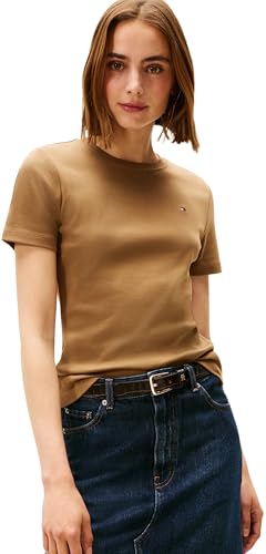 Tommy Hilfiger Damen T-Shirt Kurzarm Slim Cody Rundhalsausschnitt, Braun (Hunter Brown), L