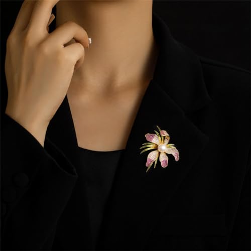 Broche orchidée en perle d'eau douce véritable pour costume