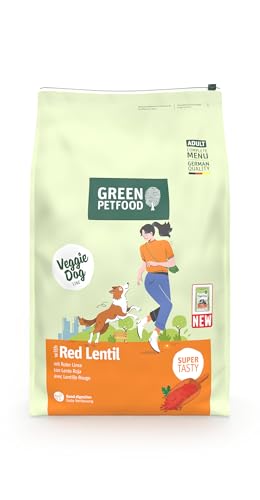 Green Petfood VeggieDog con lente rossa (1 x 10 kg), per adulti, cibo secco di alta qualità per cani adulti, 100% vegetariano, senza frumento, particolarmente compatibile con gusci di semi di psillio