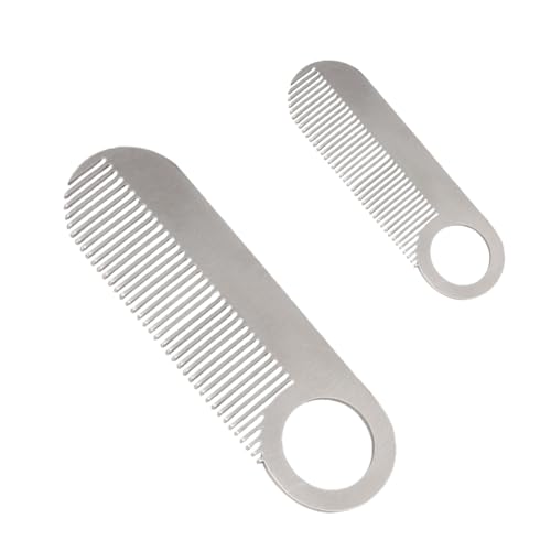 2pcs Stainless Steel Beard Combs for Men, Pocket and Travel Comb, 4 Inches (10 Centimeters) Long, Fine Teeth, for Grooming & Combing Hair, Beards and Mustaches