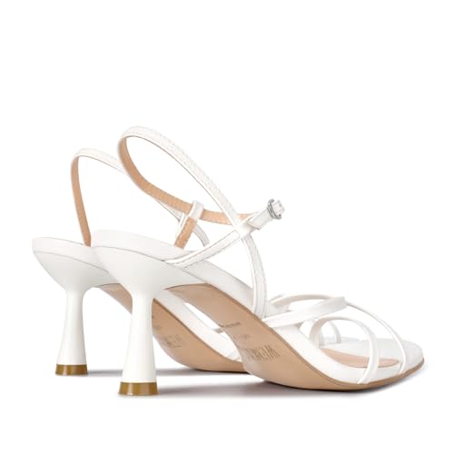 wetkiss White Kitten Heels Women Strappy Low Kitten Heels Comfy Sandals Round Open Toe for Going Out Dressy Dancing Adjustable Ankle Strap, White, Size 8.54