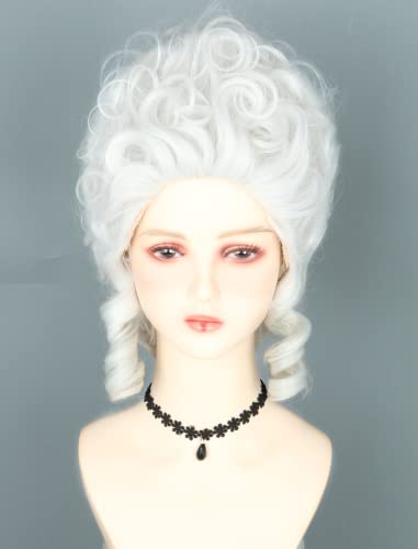 LeMarnia18th Century Queen Wig White Honeycomb Curly Retro Heat Resistant Halloween Costume Wig, Off-white, 29.59 cm x 5.21 cm