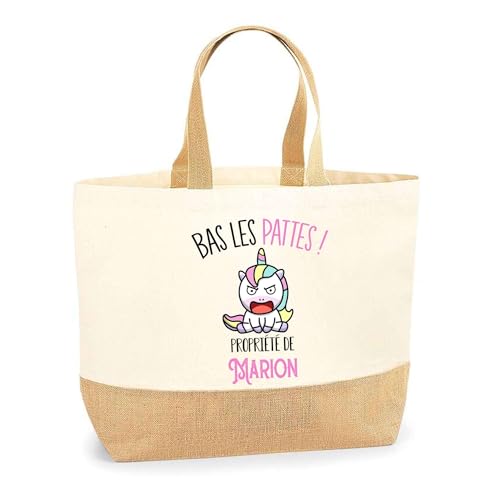 Sac jute Marion Bas les pattes Licorne pour vos courses et sorties plage