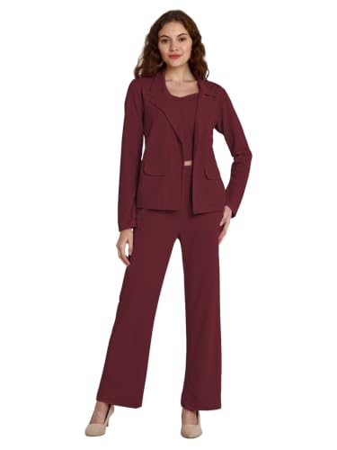 Image of Leriya Fashion Co ord Set for Women Stylish Solid| Lycra Blend Western Blazer Suit 3 Piece Co ord Set | Casual Blazer for Women Stylish Formal Professional Office Wear