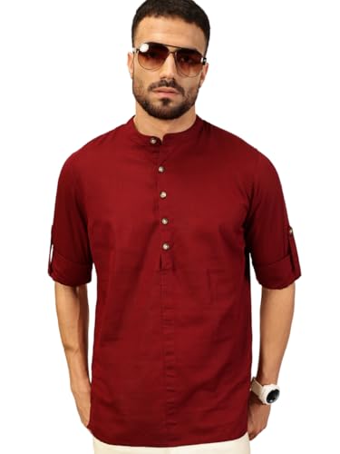 Chemise en lin homme col mandarin Thomas Scott manches enroulables solide