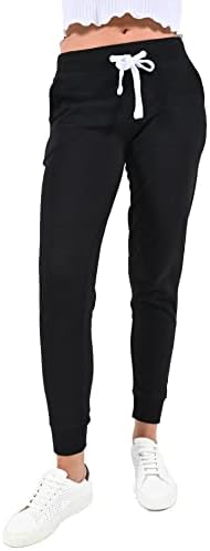 esstive Women's Ultra Soft Fleece Active Lightweight Casual Basic Jogger Sweatpants, Black, Large