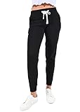 esstive Women's Ultra Soft Fleece Active Lightweight Casual Basic Jogger Sweatpants, Black, Large
