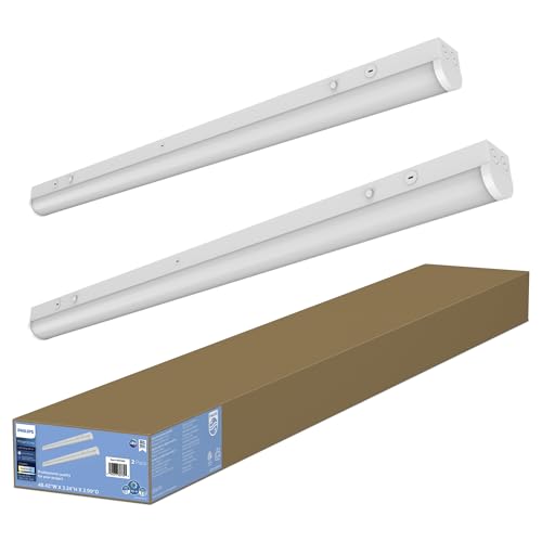 Image of Philips LED 2-Pack 4FT High Brightness Utility Garage Shop Batten Strip Fixture, Hardwired, 3800 /4300 /5200lm, CCT 3500 /4000 /5000K, 50,000 Hours, Damp Rated, 120-277V - Basement Ceiling Undercabinet