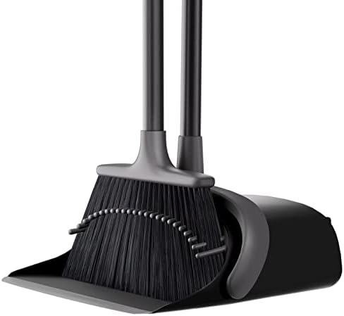Broom with Dustpan Combo Set, Upgrade 52'' Long Handle Broom and Dustpan Set, Standing Dust pan and Brooms for Home Kitchen Office Lobby Floor, Dust Pan with Built-in Teeth for Easily Removing Hair