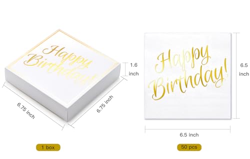 Wrapaholic WCJZ-6.5IN-50P-BD-WZ 50Pcs Gold Happy Birthday Napkins - 3 Ply Disposable Paper Luncheon Napkin thumb #2