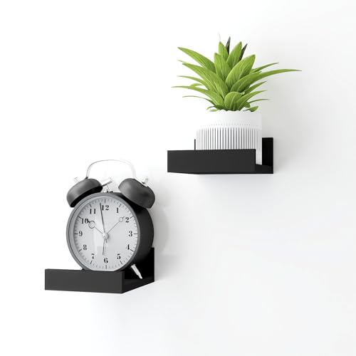 Image of Small Black Floating Shelves for Wall, Shelf with Lip Set of 2, 4 in