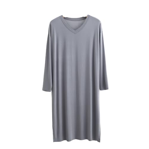 Long Sleeve Sleepwear for Mens Soft Cotton Nightshirts Sleepshirt Nightgown Pajama V Neck Long Sleepwear Nightwear