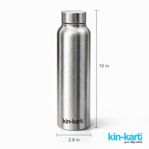 Image of Kin-Kart Water Bottles 1000 ml Stainless Steel Water Bottle 1 Litre | Eco friendly Steel BPA Free Leakproof Water Bottles for School, Office, Home, Gym (MOZER, SILVER)