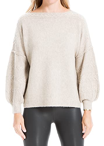 Max Studio Women's Bubble Sleeve Pullover Sweater, Oatmeal-1104, Medium #TOP1