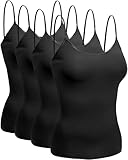 Emmalise Women's Camisole Built in Bra Wireless Fabric Support Short Cami (4Pk Black, Large)