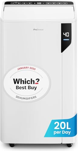 Pro Breeze Dehumidifier 20L in 24h Dehumidification Performance - Electric Dehumidifier with Laundry Mode Moisture Sensor Air Filter Timer - Against Mould - Electric Dehumidifier for up to 35 m