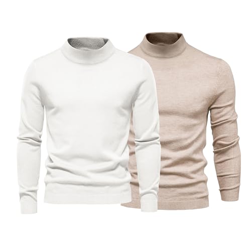 Men's Turtleneck 2 Pack Sweater Knitted Slim Fit Pullover Men Tops Lightweight Casual Knit Sweaters