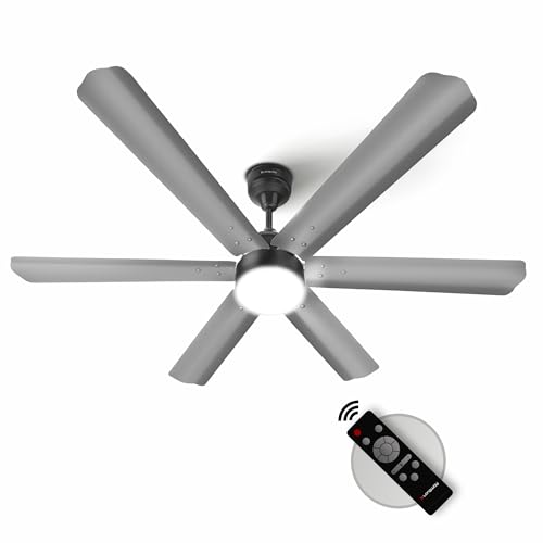 Image of Longway Luminair 1200 mm BLDC Ceiling Fan with Remote Control & LED Light|BEE 5 Star Rated Energy Efficient|Ultra High Speed 6 Blade Anti-Dust Decorative Ceiling Fan|5 Years Warranty (Gray, Pack of 1)