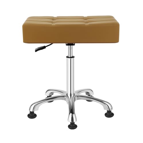 Image of Kaleurrier Heavy Duty Stools with Bell Glides Backless Height Adjustable Stool - Swivel Stool Chair for Counter Bar Office Lab Home Kitchen Lab Clinic Dentist Classroom (Stationary Casters, Camel)