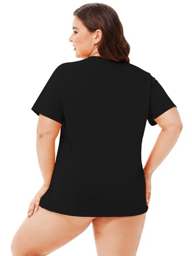 Image of AOBUTE Women Plus Size Rash Guard Zipper Short Sleeve SPF Swim Shirts