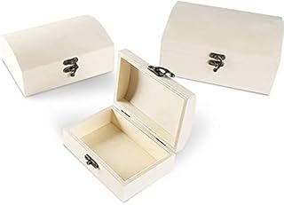 3-Pack 0f Unfinished Wood Boxes with Hinged Locking Lids, Wooden Jewellery Boxes, 3 Sizes