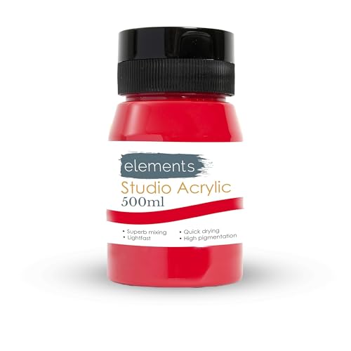 Elements Acrylic Paint 500ml, Crimson – High Pigmentation, Quick Drying, Lightfast & Rich Texture, Effortless Application for Arts and Crafts, Painting on Canvas, Cardboard, Wood, Glass & More