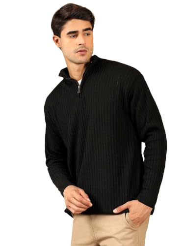 Image of Kvetoo Men High Neck Zipper Full Sleeve Woolen Winter Sweater