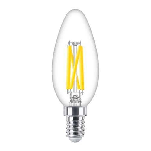 Philips Master LED Candle 5.9 (60W) E14 927 B35 Clear Glass DimTone, 806lm, Dimmable Warm Glow 2200K–2700K, High CRI Decorative Candle Light Bulb UK