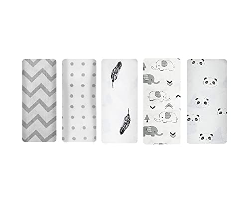 Image of muslin towels for baby Pure Cotton Muslin Baby Swaddle Blanket, Wrap Cloth Cotton Swaddle for Newborn Baby Cotton Swaddle Blanket-Pack of 5 with Size 120X100 CM - Grey Prints
