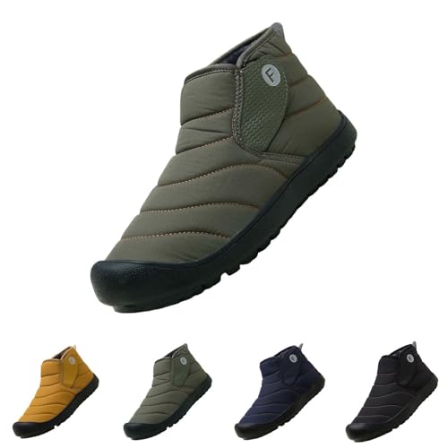 Botines de algodón para hombre, zapatos de invierno altos para hombre, cálidos, botas de invierno, botas térmicas gruesas, antideslizantes, para exteriores, senderismo, trekking, Verde militar., 37