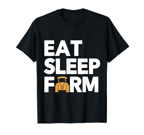 Funny Eat Sleep Farm T-shirt, Preto, S