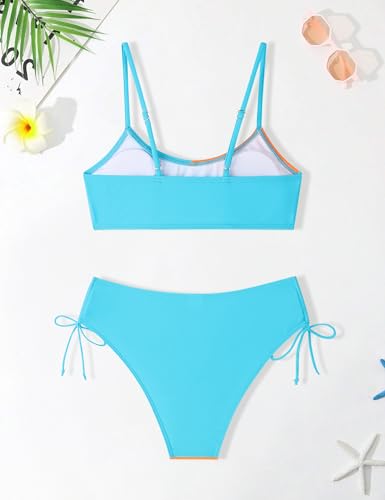 Image of Girls Swimsuits Bikini Set 2 Pieces Color Block Bikini with Adjustable Shoulder Strap Girls Bathing Suit 7-16Y
