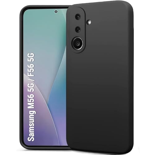 Image of TheGiftKart Liquid Silicone Back Cover Case for Samsung Galaxy M56 5G / F56 5G | Soft Micro-Fibre Lining Inside | Camera & Screen Protection | Shockproof Back Cover Case (Silicone, Black)