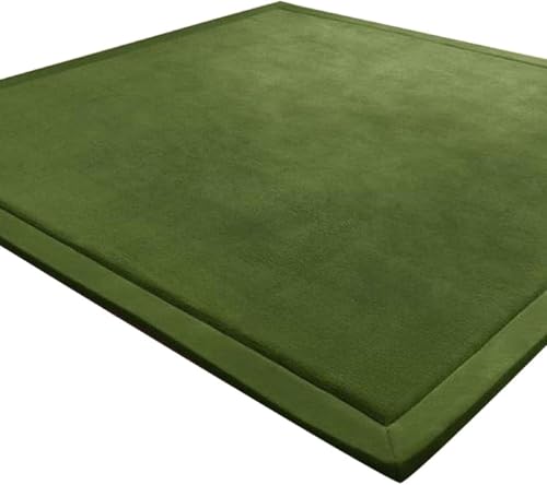 LEHOUR Tappeto di Velluto Corallo Ispessimento per Bambini Coperta strisciante Tappeto Morbido per Bambini Tatami Tappetino Antiscivolo per Bambini (Verde Scuro, 150 * 150CM)