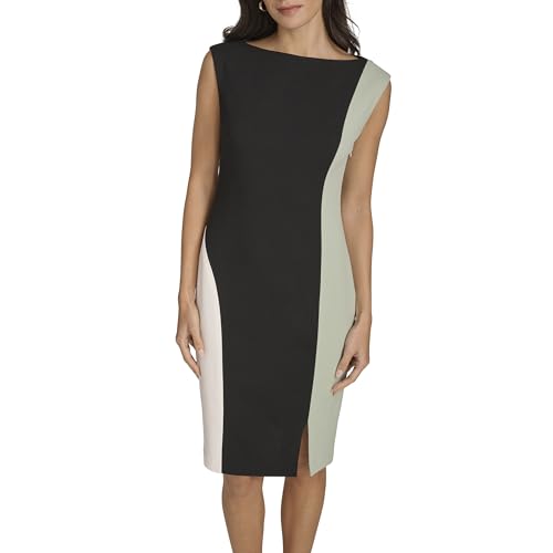 Calvin Klein Womens Scuba Crepe Color Block Cap Sleeve Sheath Dress2