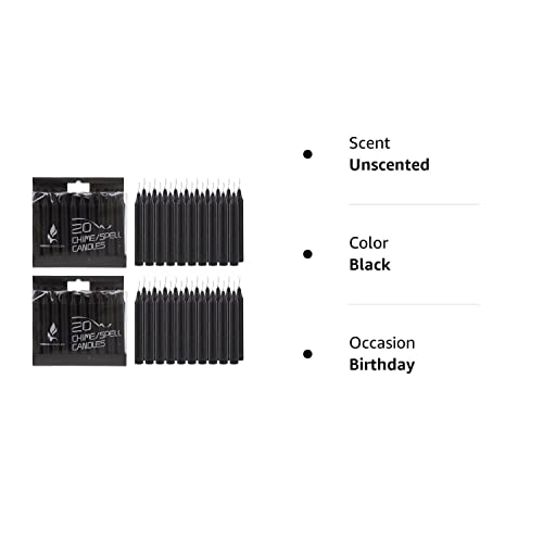 Mega Candles 40 Pcs Unscented Black Mini Taper Candle, 4 Inch Tall X 1/2 Inch Diameter, Great For Casting Chimes, Rituals, Spells, Vigil, Witchcraft, Wiccan Supplies, Wax Play & More #TOP2