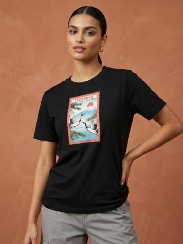 Image of Nobero Women's Graphic Printed T-Shirt | Regular Fit 180 GSM Cotton Tee for Women | Comfortable Round Neck Casual Wear