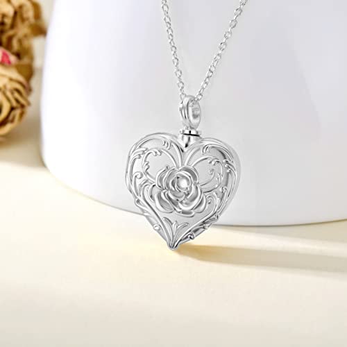 SOULMEET White Gold Filled Flower Rose Cremation Jewelry for Ashes Heart Rose Urn Necklace that Holds Human Dog Cat Ashes - Image 2