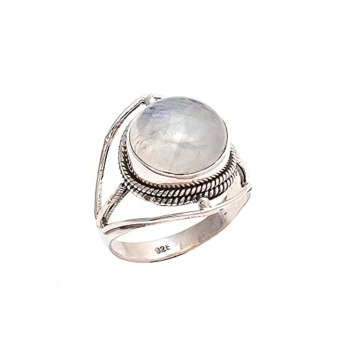 Rainbow Moonstone Ring 925 Sterling Silver Blue Fire Stone Gemstone Ring For Girl Women Gift Ring Size 4 5 6 7 8 9 10 11 12 13 14 15 16