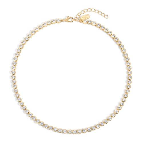 Electric Picks Bezel Tennis Necklace for Women – 14kt Gold Plated Chain with Bezel-Set Stones, Dainty Gold Jewelry, Elegant Statement Necklace for Everyday Layering Accessories - Gift Ready