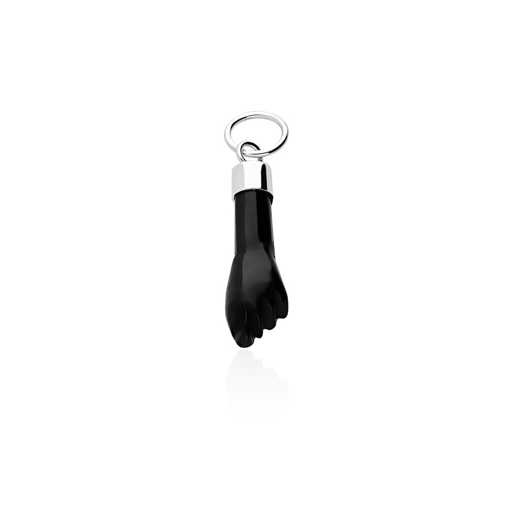 Mano Azabache Asturiano Naturale con Cappuccio in Argento Sterling 925, Pequeño, Argento sterling, Giaietto, Nero