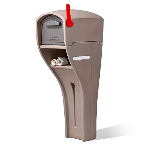 Step2 MailMaster Extra Large Mailbox & Post, Weather Resistant, Large Outdoor Mailboxes, Made of Durable Plastic, Easy to Install, Flag Included, Mocha