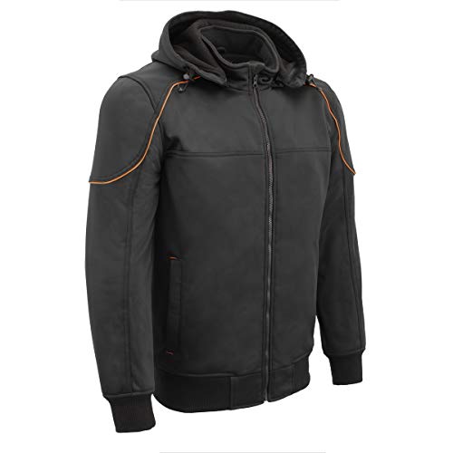 Milwaukee Leather MPM1764 Men's Black Soft Shell CE Armored Motorcycle Racing Style Hoodie Jacket w/Detachable Hood - X-Large by Milwaukee Leather - Used condition - US$52.94